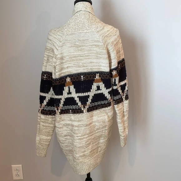 Charlotte Russe Knit Cardigan Sweater SZ S Open Front Brown/Blue/White Pockets - Picture 8 of 13
